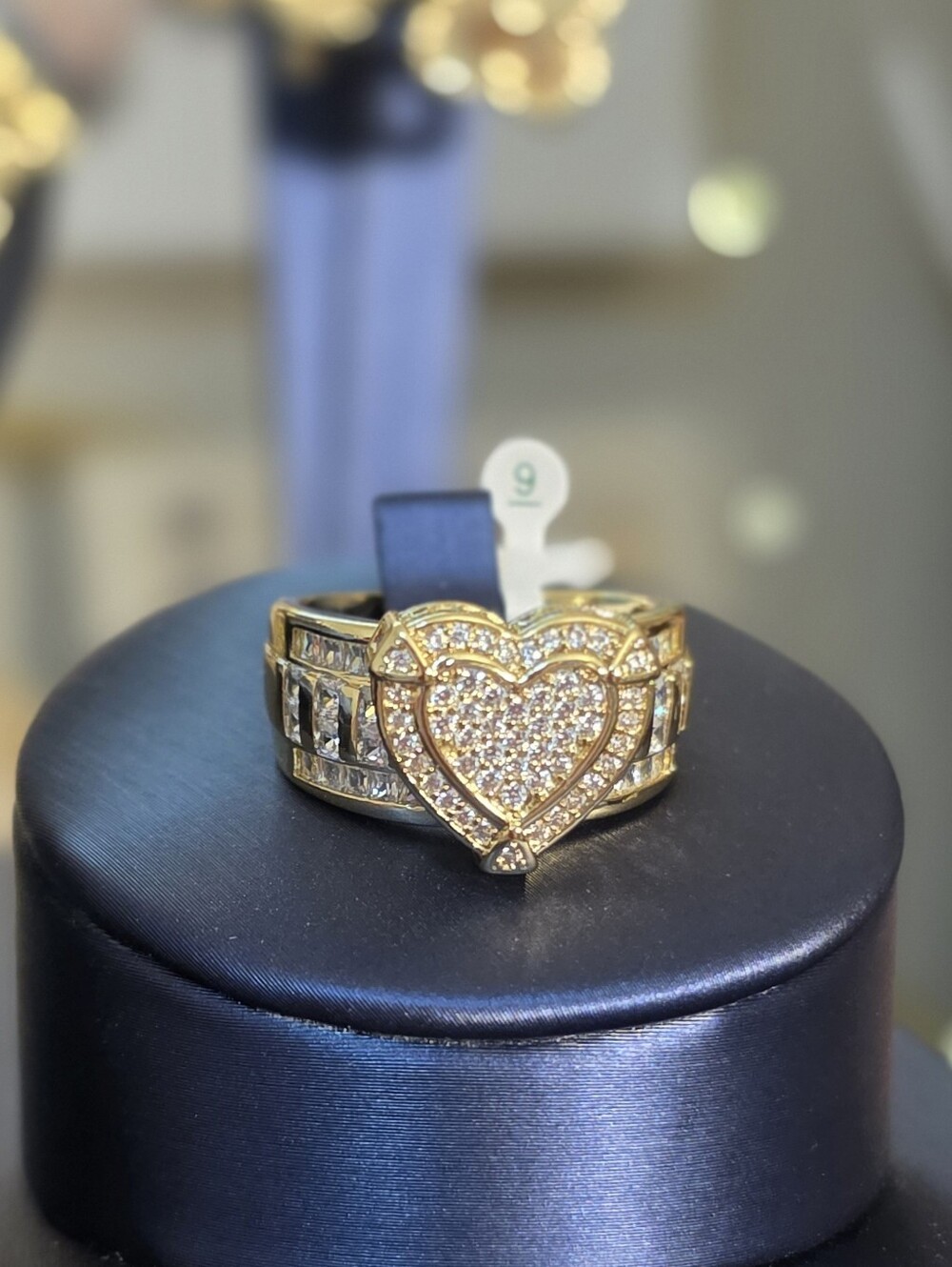 Gold Plated Heart Pavé Ring - Women Jewelry Size 6 7 8 9 10